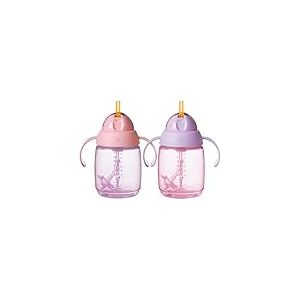 Tommee Tippee tasse à paille d’apprentissage 240ml Tasse de transition pour nourrissons à partir de 6 mois dotée d’une paille lestée en silicone et de poignées faciles à saisir, Rose et Violet, x2