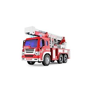 GizmoVine Gros Camion de Pompier, Véhicule Pompiers XXL avec Échelle, Sonore et Lumineux, Grand Realiste Maquette Camions, Voiture à Friction Jouet, Cadeau Enfant 3 4 5 6 7 8 Ans - Rouge