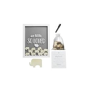 Pearhead So Little So Loved Wooden Elephant Token Frame, Little Wishes Signature Baby Shower Guestbook Alternative, Gender-Neutral Pregnancy Keepsake With 65 Signature Tokens and Pen, Gray and White