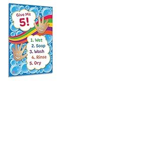Safety Magnets Poster plastifié « Give Me 5 » de lavage des mains – 30,5 x 45,7 cm – Panneau « Wash Hands » pour enfants – Affiche d'hygiène des mains pour garderie, pré-maternelle et primaire –