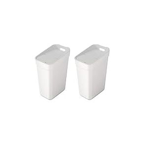 Curver Poubelle de Tri 30L Ready To Collect - Avec Support Mural pour Mur ou Porte - Cuisine, Salle de Bain, Buanderie - 100% Recyclé -Blanc (Lot de 2)
