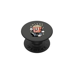 Funny Cartoon Popcorn Bucket Snack Movie Lover Design PopSockets PopGrip Adhésif