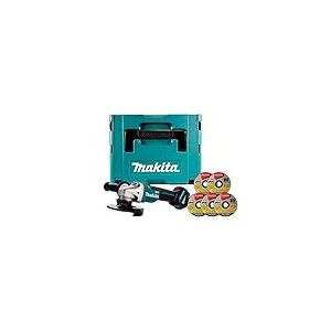 Makita DGA506ZJX1 Meuleuse d'angle 125mm BL LXT 18V + coffret Makpac + 5 disques à tronçonner B-45733, Bleu