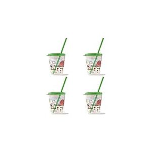 Snips, 4 Gobelets avec paille, 0,385 litre, Verres pour enfants, Verres réutilisables, Décoration Ferme, Fabriqué en Italie, 0% de BPA.