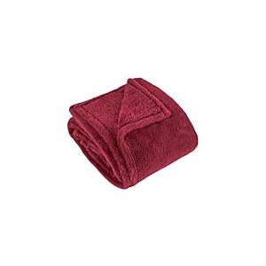 Jeté en fausse fourrure Furn Kallu – Jeté décoratif doux et moelleux avec bordure Oxford (Berry - 130 x 180 cm)