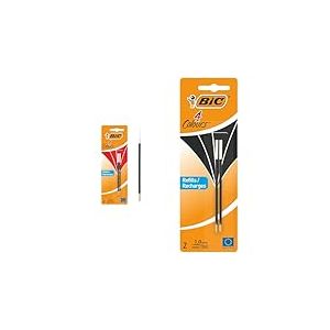 BIC 4 Couleurs - Recharges pour Stylo-Bille - Pointe Moyenne (1,0 mm) – Encre Rouge, Blister de 2 & 4 Couleurs - Recharges pour Stylo-Bille - Pointe Moyenne (1,0 mm) – Encre Noire, Blister de 2