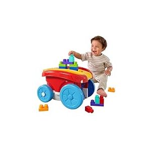 MEGA BLOKS Wagon Ramasseur de blocs First Builders Jeu de construction pour tout-petit, avec 20 pi&egrave;ces et rangement int&eacute;gr&eacute;, ramasse les blocs, rouge, enfants &agrave; partir de 1 an, JFR30