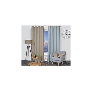Atout Ciel Rideau Thermique Doublure Polaire Amovible à Velcro à œillets 135x240cm prêt a Poser, Bleu grisé