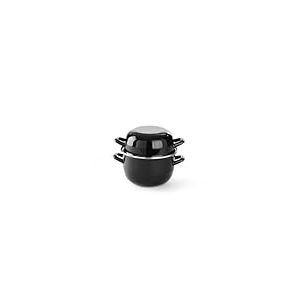 HENDI Marmite à moules avec couvercle, casserole, pot pour les fruits de mer, les sauces, convient uniquement pour les cuisinières à gaz, 0,8kg, 2,5L, ø200x(H)180mm, émaillée noire avec rebord en inox