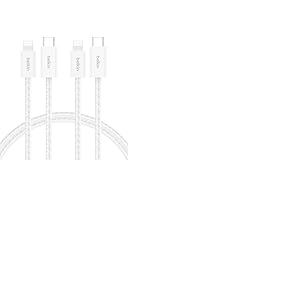 Belkin Pack de 2 Câbles USB-C à gaine tressée avec connecteur Lightning (1,5 m, doux au toucher, souple, recharge rapide, pour iPhone 14 et version antérieure, iPad 9e gén., AirPods, blanc)