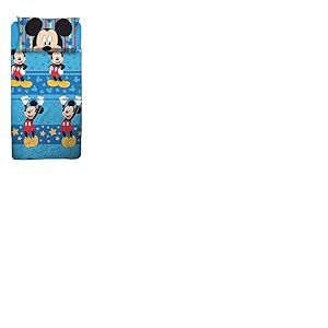 Mickey Mouse - Parure de lit 100% Coton - Parure de lit carr&eacute; et Demi - Disney - Drap Housse - Bleu - 100% Coton - Produit Officiel