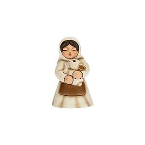 THUN - Figurine cr&egrave;che pour Femme avec Lapin - D&eacute;corations de No&euml;l Maison - Ligne cr&egrave;che Classique, Variante Blanche - C&eacute;ramique - 5 x 5 x 8 h cm