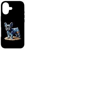 Bulldog Motif Patchwork Art Bouledogue Fran&ccedil;ais en Denim Chien Coque pour iPhone 17