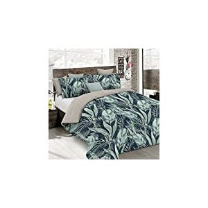 Italian Bed Linen Mode Housse de Couette Tendance, Microfibre, Bleu Tropical, Double Petit