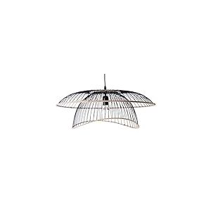 LUSSIOL Luminaire Flore, suspension m&eacute;tal/rotin, 60 W, noir, &oslash; 60 x H3 1 cm