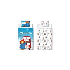 Character World Paddington Bear™ Parure de lit Simple avec Housse de Couette réversible 2 côtés et taie d'oreiller Assortie en Polycoton Blanc et Bleu