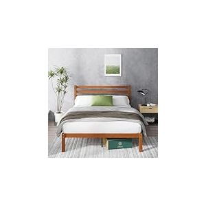 Zinus Leah Lit 140 x 200 cm, Hauteur 35 cm, avec Rangement sous lit, Plateforme en Bambou et Bois, Cadre de lit avec tête de lit, Marron