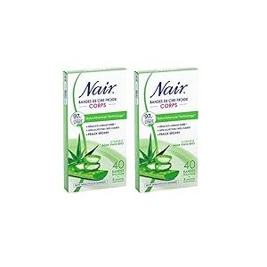 NAIR - Bandes De Cire Froide Corps, Spéciales Peaux Sèches, A l'Extrait d'Aloe Vera Bio, 97% d'Origine Naturelle, NaturAdvanced Technology, 40 Bandes (Lot de 2)