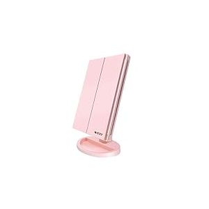 WEILY Miroir Cosmétique, lumière réglable avec LED, avec agrandissement 1X/2X/3X, Rotation réglable à 180°, Double Alimentation, Miroir cosmétique comptoir (Rose)