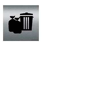 AUA SIGNALETIQUE - Plaque de porte Aluminium bross&eacute; imprim&eacute; AluSign - Double Face adh&eacute;sif au dos (200 x 200 mm, Local poubelle)