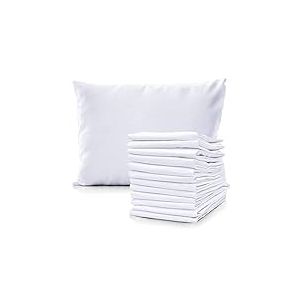 Pacific Linens Lot de 12 taies d'oreiller Blanches en Percale 200 Fils au Pouce carré, Taille Standard