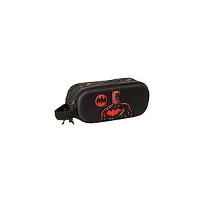 safta Batman 3D Trousse Double 3D, Trousse pour Enfant, idéale pour Les Enfants d'âge Scolaire, Confortable et Polyvalente, qualité et résistance, 21 x 6 x 8 cm, Couleur Noire, Noir, Estándar,