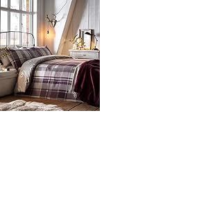 Dreams & Drapes - Housse de Couette hérisson à Carreaux Prune - 200 x 200 cm - 2 taies d'oreiller - 100% Coton brossé Doux - Design réversible - Literie en Flanelle Violette avec hérissons