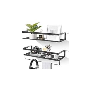Uten Étagère Murale, Lot de 2 Étagères Flottantes Murale en Fer avec Barre Porte-Serviettes pour Chambre à Coucher, Salle de Bain, Salon, Cuisine, Bureau, Patio