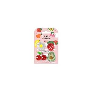 invisibobble CLIPSTAR KIDS FRUTTI FUN - Lot de 4 barrettes à cheveux colorées et scintillantes pour des cheveux sains - Design fruits et fleurs - Parfait pour les enfants
