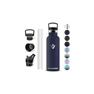 Vikaster Bouteille isotherme - Thermos 500ml, Gourde Avec Paille, Gourdes Sans BPA, Gourde Enfant & Adulte pour Sport, &eacute;cole, Bureau, Gym, Voyage, Bleu Fonc&eacute;