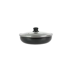 Crealys 523578 Sauteuse Aluminium pressé noir Ø 28 cm H 7 cm + Couvercle vapeur en verre, Revêtement anti-adhésif sans PFOA, compatible manche DECLIC NEW (non inclus) - Tous feux dont induction