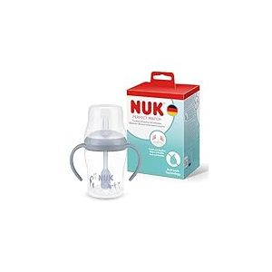 NUK Perfect Match Tasse d&rsquo;apprentissage avec paille pour b&eacute;b&eacute; | 8+ mois | 150 ml | Tasse avec paille anti-fuite pour b&eacute;b&eacute; | Poign&eacute;es antid&eacute;rapantes | Bleu | Lot de 1