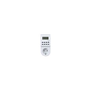 Minuterie électronique hebdomadaire avec Prise, programmable, Couleur Blanche, idéale pour automatiser Les appareils et gérer Les Heures d'utilisation.