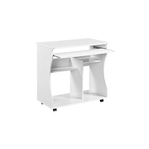 Yaheetech Bureau Informatique Blanc pour Ordinateur &agrave; roulettes avec Grand Support Clavier Coulissant/4 &eacute;tag&egrave;res en Bois pour Travailler, 80,1 x 48,1 x 76,2 cm, Moderne
