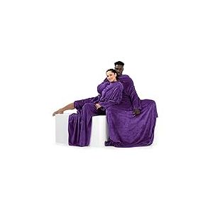 DecoKing 150 x 180 cm Couverture à Manches TV en Microfibre avec Manches et Poches Polaire Douce avec Poche pour Les Pieds Violet Lazy
