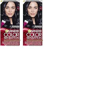 Garnier Color Sensation Coloration - Noir Bleuté 2.10 - Coloration Crème Permanente - Tous Types de Cheveux - Couleur jusqu'à 10 Semaines & Couvre les Cheveux Blancs 100% (Lot de 2)