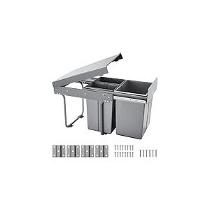 VEVOR Poubelle coulissante pour armoire de cuisine, collecteur de d&eacute;chets sous &eacute;vier, 20 L et 10 L x 2, conteneur &agrave; d&eacute;chets avec syst&egrave;me coulissant &agrave; extension compl&egrave;te en m&eacute;tal robuste et poign&eacute;e