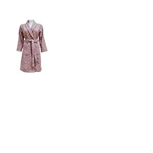 Questo Casa 100% Coton Peignoir pour Femme, Robe À Col Châle avec 2 Poches Devant, 20/2 Cardé, Jacquard, Velours, 420 g / m2, M, Noisette