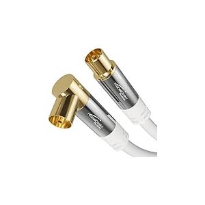 KabelDirekt – Câble Antenne TV 4K, Coaxial 90° coudé/droit – 1,5m – Câble TV numérique/analogique – Disponible en 0,5-20m (Prise coudée/Fiche droite, pour DVB-C/DVB-T/DVB-S, blanc)