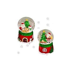 SHATCHI Boule à Neige de Noël en Verre avec Bonhomme de Neige ou Père Noël et Nounours dans Le Train, Joli Design Unique, décoration de Noël, Rouge et Vert, Une