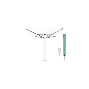 Brabantia - Séchoir Lift-O-Matic - Etendoir Linge Extérieur - Antidérapantes - Résistantes aux UV, 50m - Rotation Fluide - Pratique - Douille en Métal à Planter Dans le Sol - Gris Métallique - 295 cm - 4 bras 50 m
