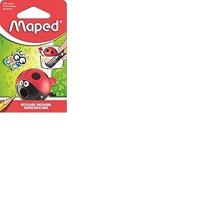 Maped - Taille-Crayons Croc Croc Easy Coccinelle - avec Réservoir et 1 Trou - Pince Facile à Ouvrir pour les Enfants dès 4 ans - Compact et Fun - Packaging Recyclable 18114 Multicolore