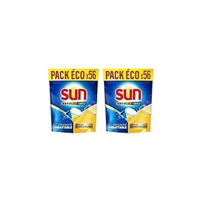 Sun Pastilles Lave-Vaisselle Absolu Tout-en-1 Dégraissant - 56 capsules - imbattables sur les taches tenaces - 2x plus efficace (Lot de 2)