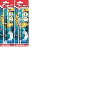 Maped - 2 Crayons à Papier HB Embout Gomme + Guide-Doigt Jungle Fever - Outil Amusant pour Apprendre à Écrire - Recommandé par les Enseignants - Dès 3 Ans (Lot de 2)