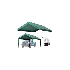 VEVOR Toile Rechange Carport, 6 x 3 m, B&acirc;che Toit Abri Voiture, Couverture Sup&eacute;rieure Tente Garage Portable, R&eacute;sistante UV Imperm&eacute;able, avec Cordons &Eacute;lastiques &agrave; Billes, Vert Fonc&eacute;, Cadre Non Inclus