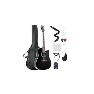 VEVOR Guitare Acoustique Pan Coupé 6 Cordes, 103 cm, Table Épicéa Massif Noir, Fond Acajou, Touche Palissandre, avec Housse, Accordeur, Sangle, Médiators, Capodastre, pour Fingerpicking, Solos, Jazz