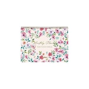 Planificateur Mensuel du Lundi au Dimanche - Monthly Planner Sans date (Perpétuel), Grande Taille 31,5 x 23 cm, Reliure à Anneaux Double Wire’o, Organiseur en Espagnol et en Anglais - Takenote Elba