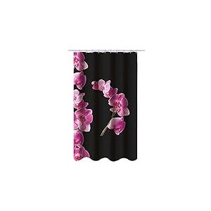 MSV, Rideau de Douche, en Polyester, Revêtement antibactérien, Anneaux Inclus, Lavable à 30°, Imperméable Tissu Lavable en Machine Rideau Salle de Bain, Fleurs Noir & Rose, 180 x 200 cm