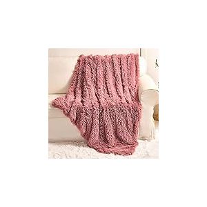 YUSOKI Couverture en fausse fourrure, 2 couches, douce, pelucheuse et confortable pour femmes, filles, canap&eacute;, lit, ferme, d&eacute;coration de s&eacute;ance photo, accessoires de s&eacute;ance photo, rose, 127 x 152,4 cm