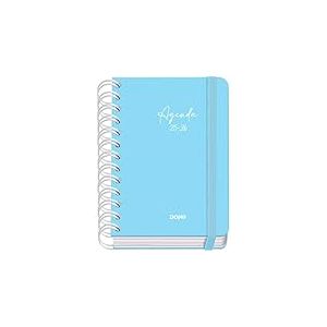 Dohe - Agenda Scolaire 2025 2026 - Page Par Jour, Taille A6 (12x17 cm), Espagnol et Anglais, Fermeture à Spirale Double et Élastique, Couverture Rigide, 4 Pages d'Autocollants - SERENITY Bleu